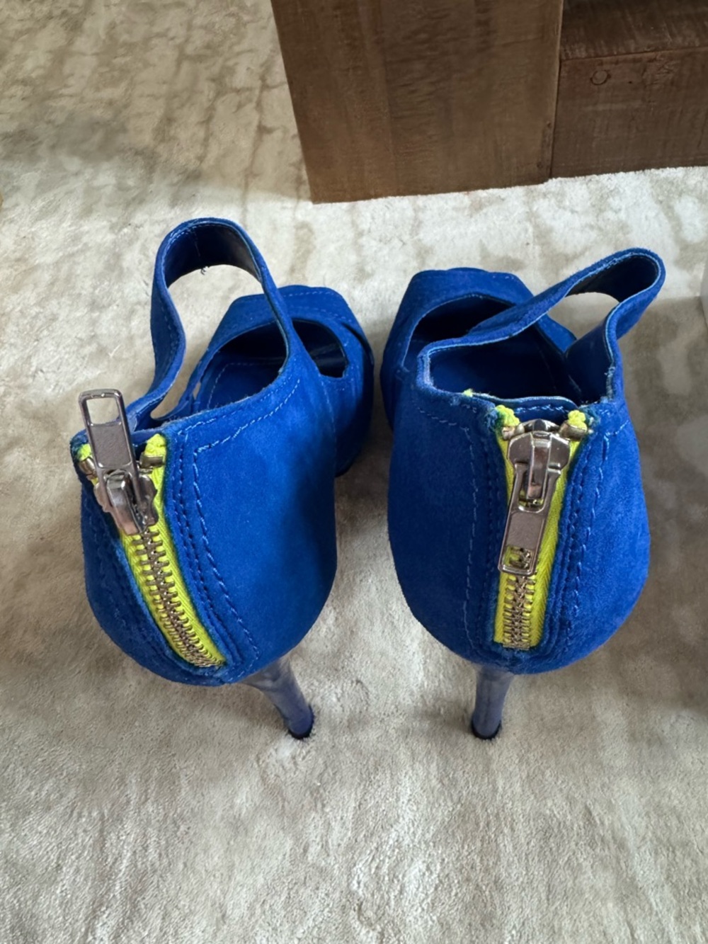 Steve Madden Cobalt Blue Suede Open-Toe Stiletto Heels - Picture 3 of 6